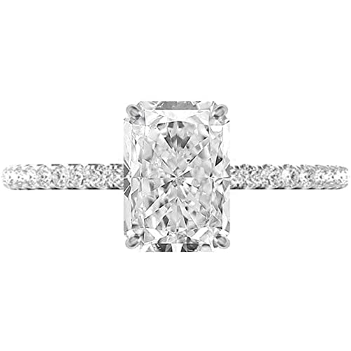 RITZIN Handcrafted Hidden Halo Ring - 3.30CT Radiant Cut Colorless Moissanite Engagement Ring in 925 Sterling Silver | Wedding Gift, Anniversary Present, Everyday Jewelry for Women | Perfect for Proposals, Bridal Shower & Special Occasions