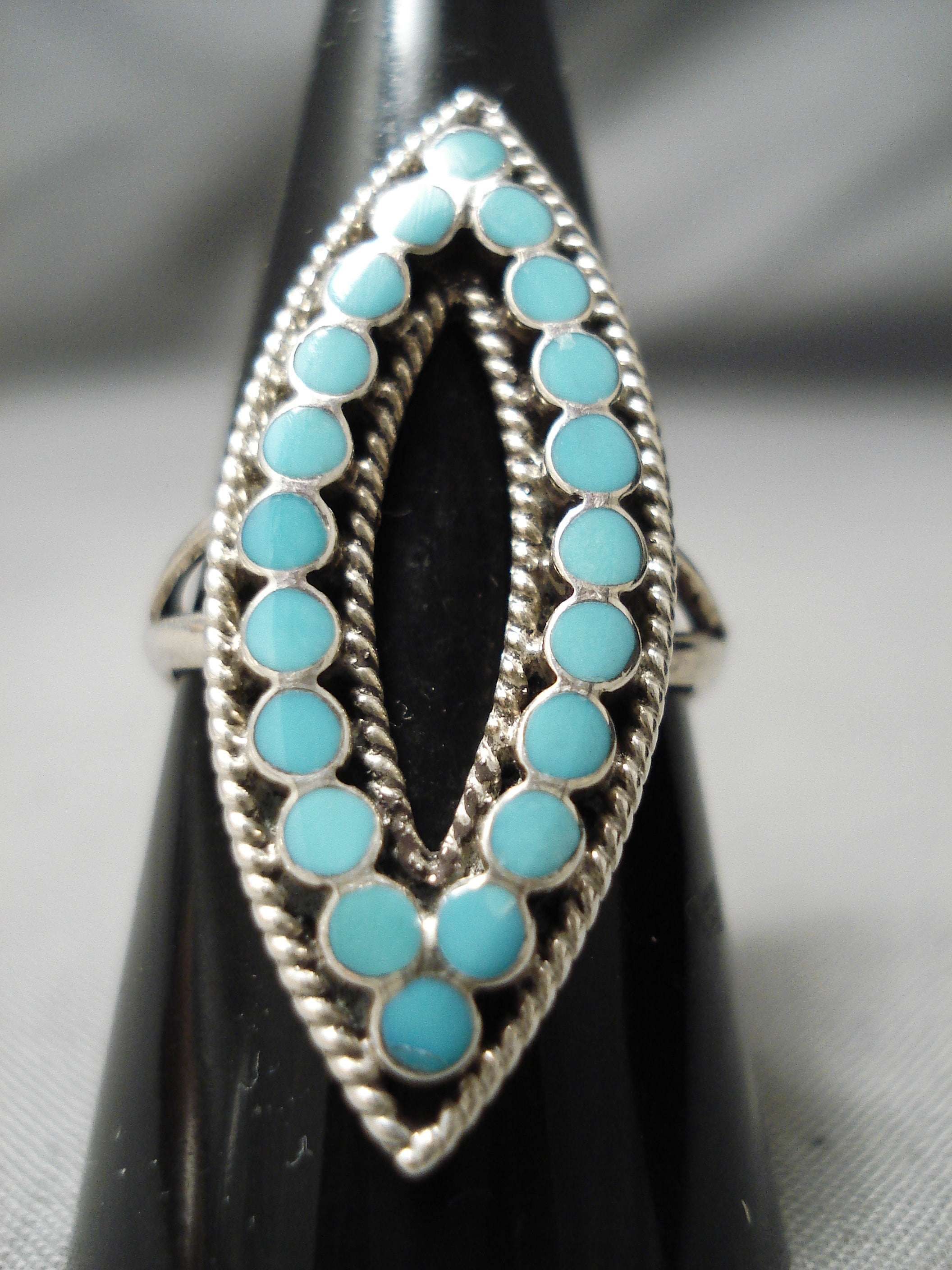 Vintage Zuni Native American Turquoise Sterling Silver Ring - Authentic Handmade Jewelry for Women - Perfect for Boho, Western & Everyday Wear
