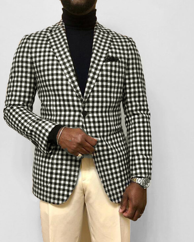 Stylish Slim Fit Gingham Suit Blazer Jacket for Men - Classic Plaid Dress Suit Coat - Formal & Business Attire - Perfect for Office, Weddings & Special Occasions