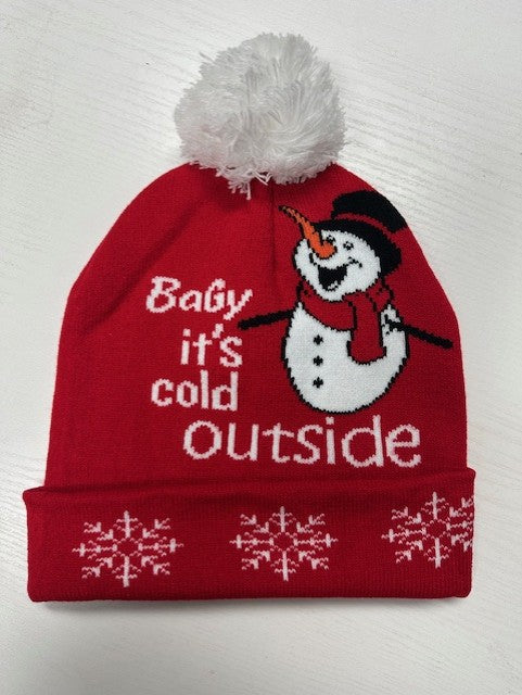 Snowman Pom Pom Snowflake Beanie - Winter Knit Hat for Women & Men - Cozy Cold Weather Accessory for Snow Days & Outdoor Activities