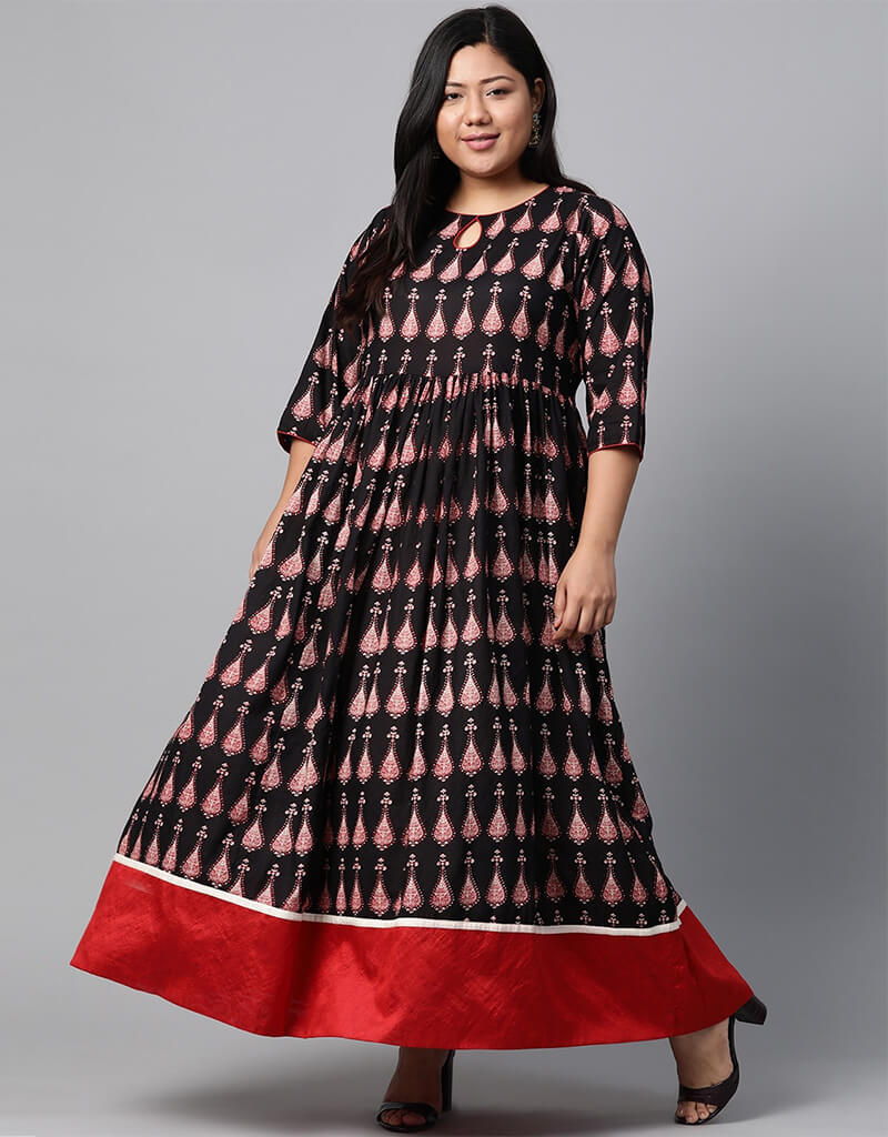 Elegant Black Cotton Anarkali Suit for Women - Traditional Indian Ethnic Dress for Festivals, Weddings & Special Occasions