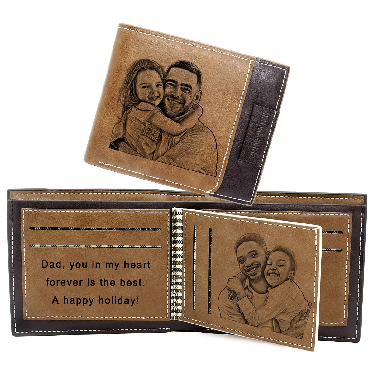 Custom Engraved Men's Leather Wallet - Personalized Photo & Text Gift for Dad - Perfect for Father's Day, Anniversary & Birthday Presents | Durable RFID Blocking Wallet for Everyday Use & Travel