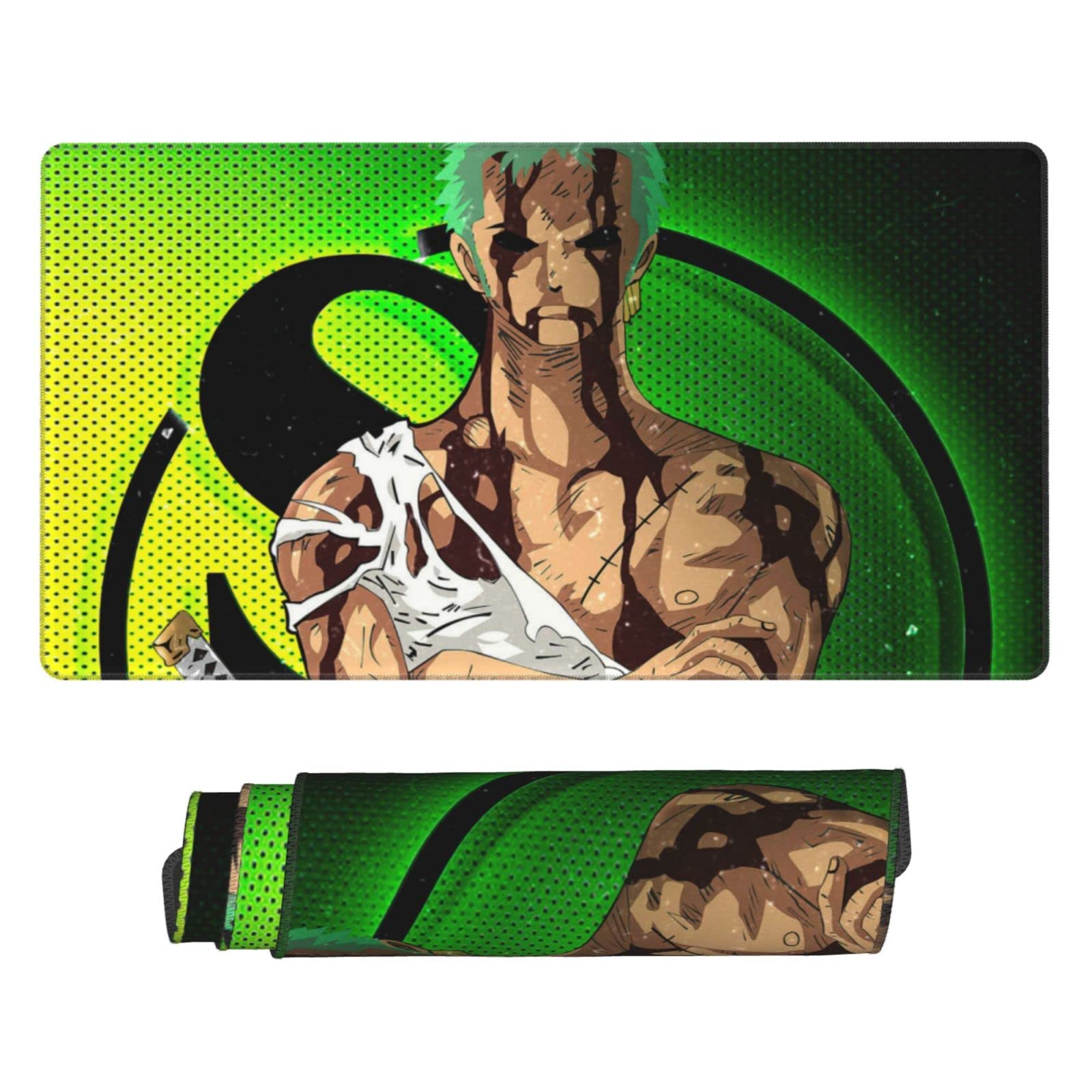 One Piece Zoro Anime Mouse Pad - Extra Large Non-Slip Gaming Mouse Mat with Stitched Edges (15.8x29.5 inches) for Laptop, PC & Desk - Perfect for Anime Fans, Gamers & Office Work