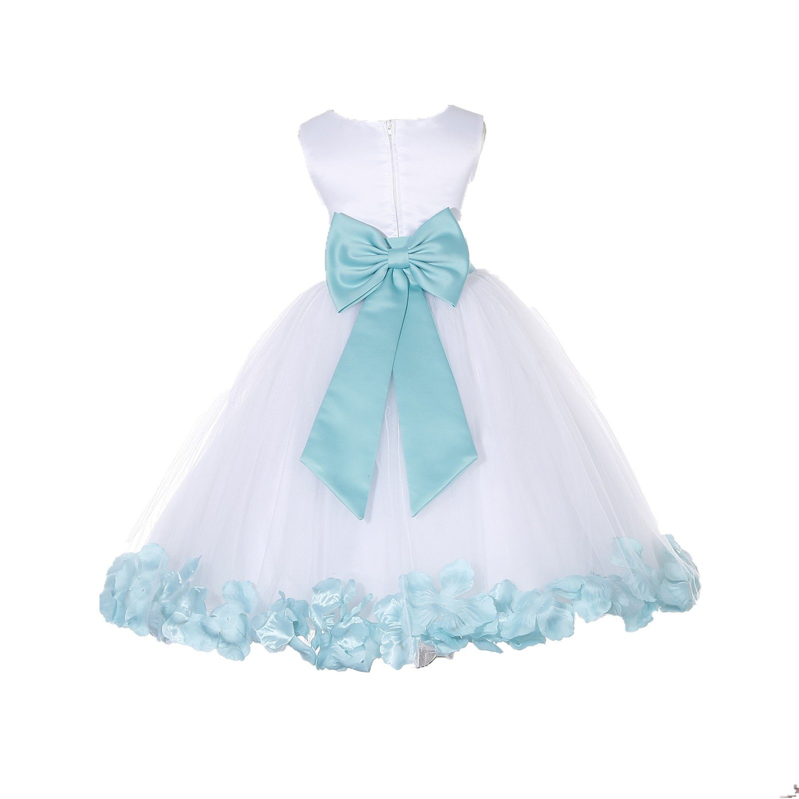 White Tulle Rose Petals Flower Girl Dress - Elegant Christening Gown for Baby Girls (Style 302T, Size 6) | Perfect for Weddings, Baptisms & Special Occasions