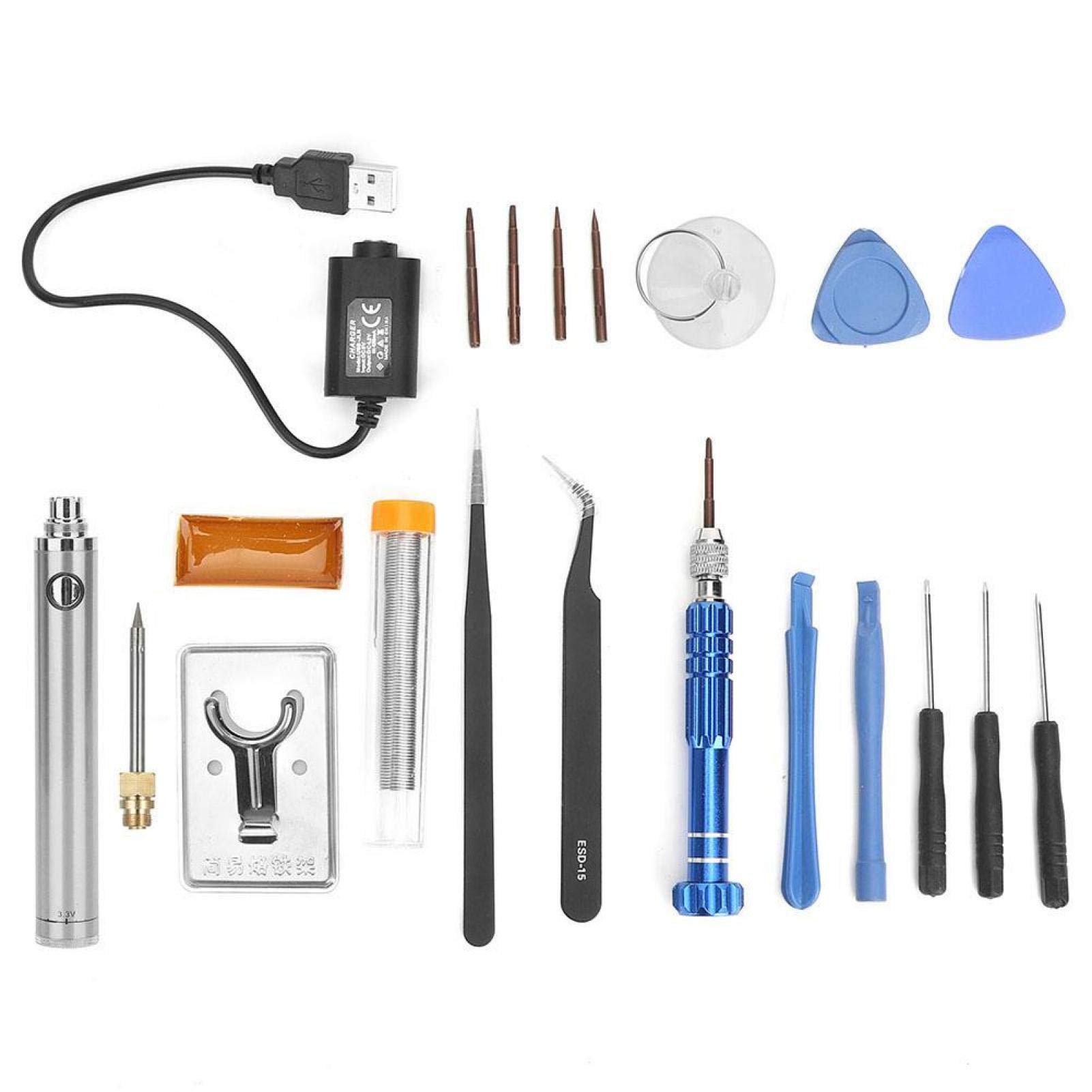 Rechargeable USB Soldering Iron Kit - Cordless Electric Solder Pen Welding Tool with Portable Case (Silver) | Perfect for DIY Electronics, Jewelry Making & Home Repairs