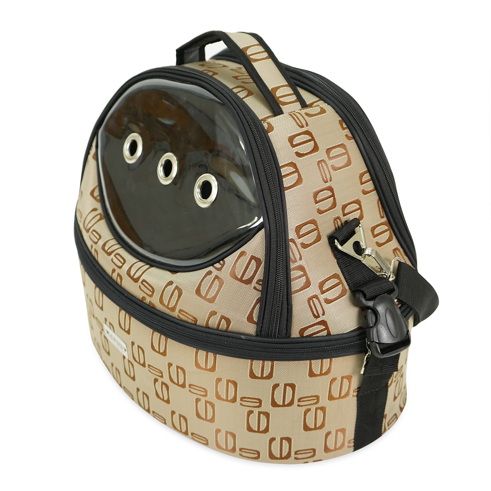 **SUSSEXHOME Waterproof Small Pet Carrier for Dogs & Cats - Breathable Travel Bag with Clear Window & Adjustable Strap (15.7 x 17.3 x 11.8 Inch, Beige Pattern) - Perfect for Air Travel, Vet Visits & Outdoor Adventures**