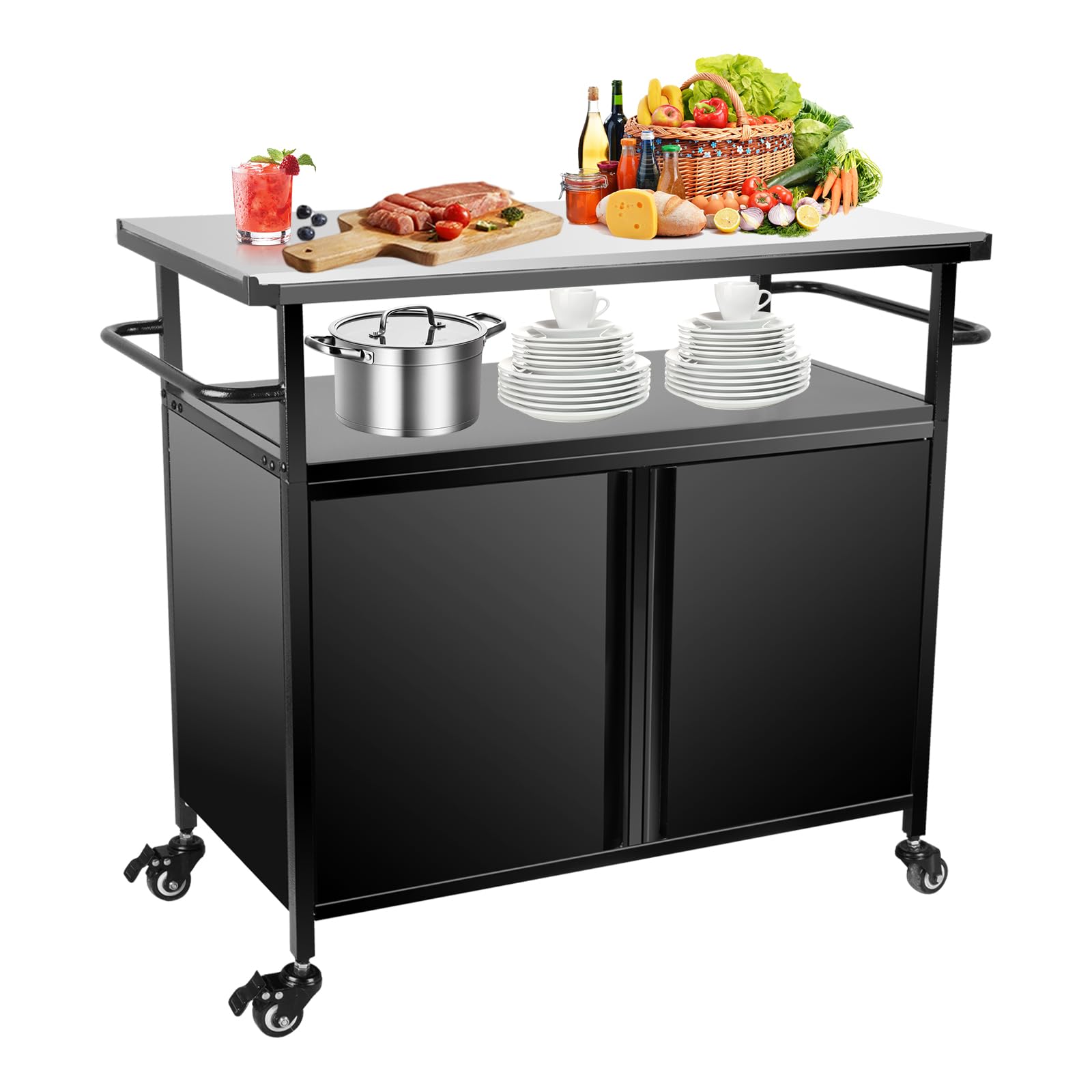 Karpevta Stainless Steel Outdoor Grill Cart with Storage & Wheels - Portable BBQ Prep Table with Handle for Backyard, Patio, Camping & Tailgating | Perfect for Grilling, Food Prep & Outdoor Entertaining