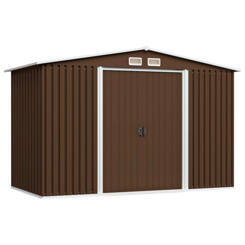 Unfade Memory 10x8 ft Metal Outdoor Storage Shed - Heavy Duty Garden House for Patio Furniture, Lawn Mower & Backyard Tools (Brown, 101.2