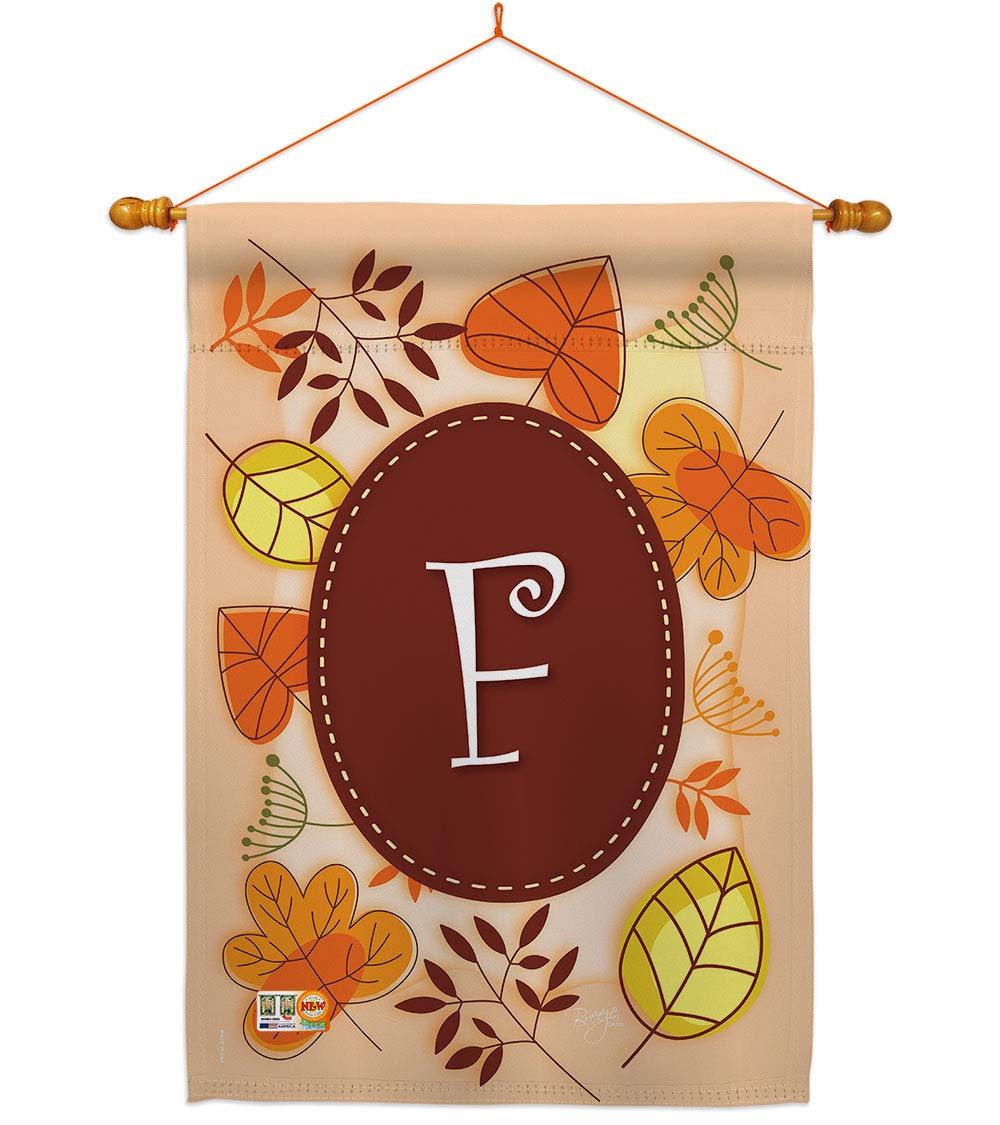 Breeze Decor Autumn F Initial Fall Harvest Flag Set - 28x40in Thick Fabric for Seasonal Home Decor