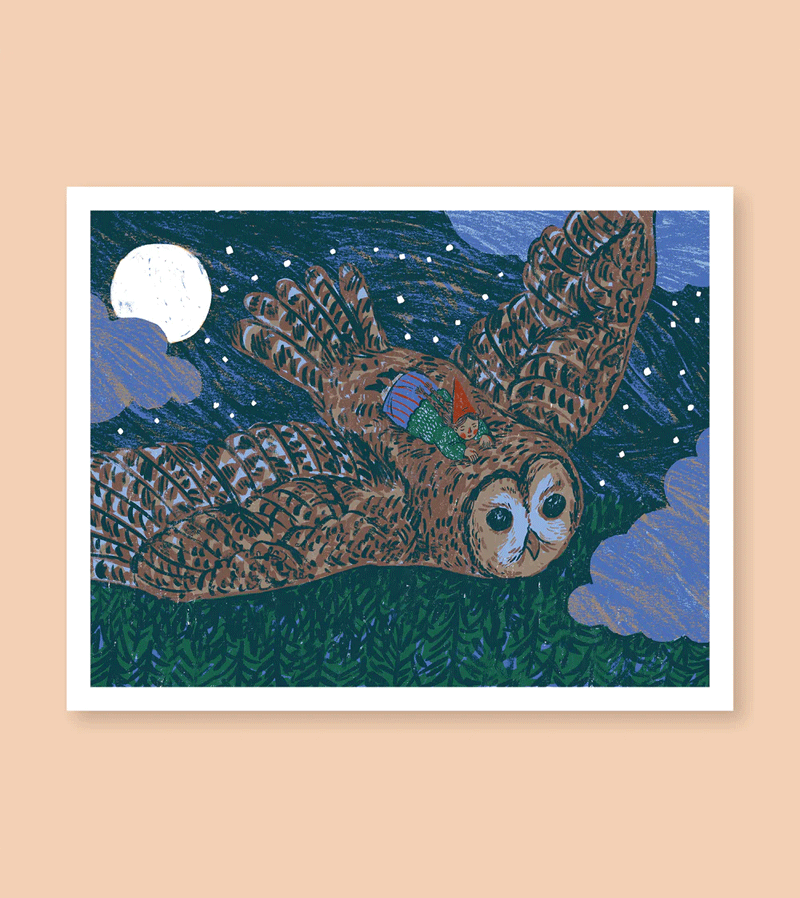 Flying With Otis Print by Phoebe Wahl - Whimsical Animal Art Print for Nursery, Kids Room Decor & Baby Shower Gift