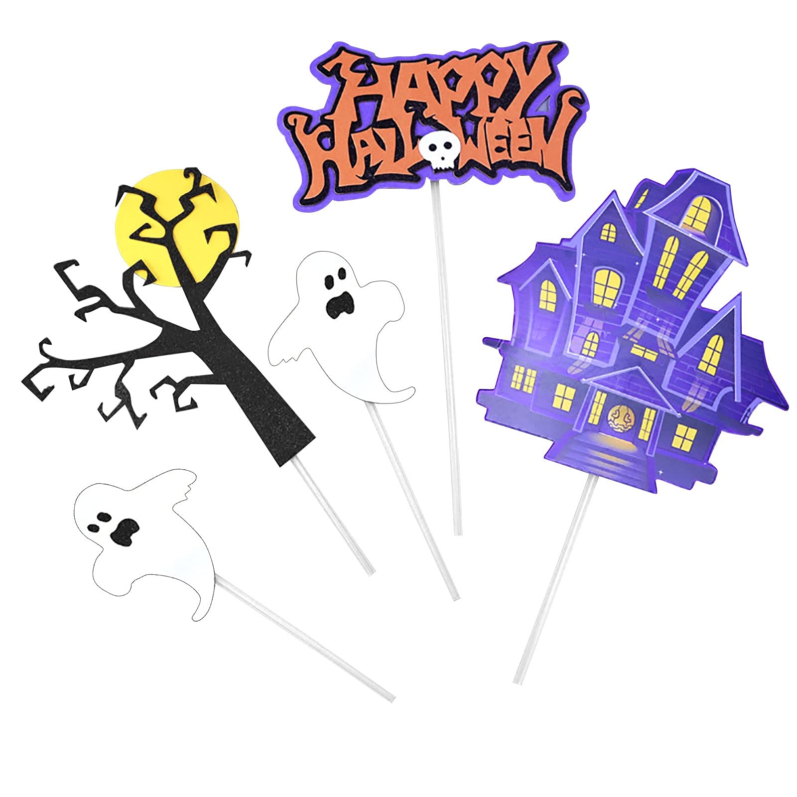 Halloween Cake Topper - Haunted House, Ghost & Pumpkin Cupcake Decorations for Wizard, Ghost & Spider Parties - Perfect for Halloween Desserts, Birthday Cakes & Themed Celebrations