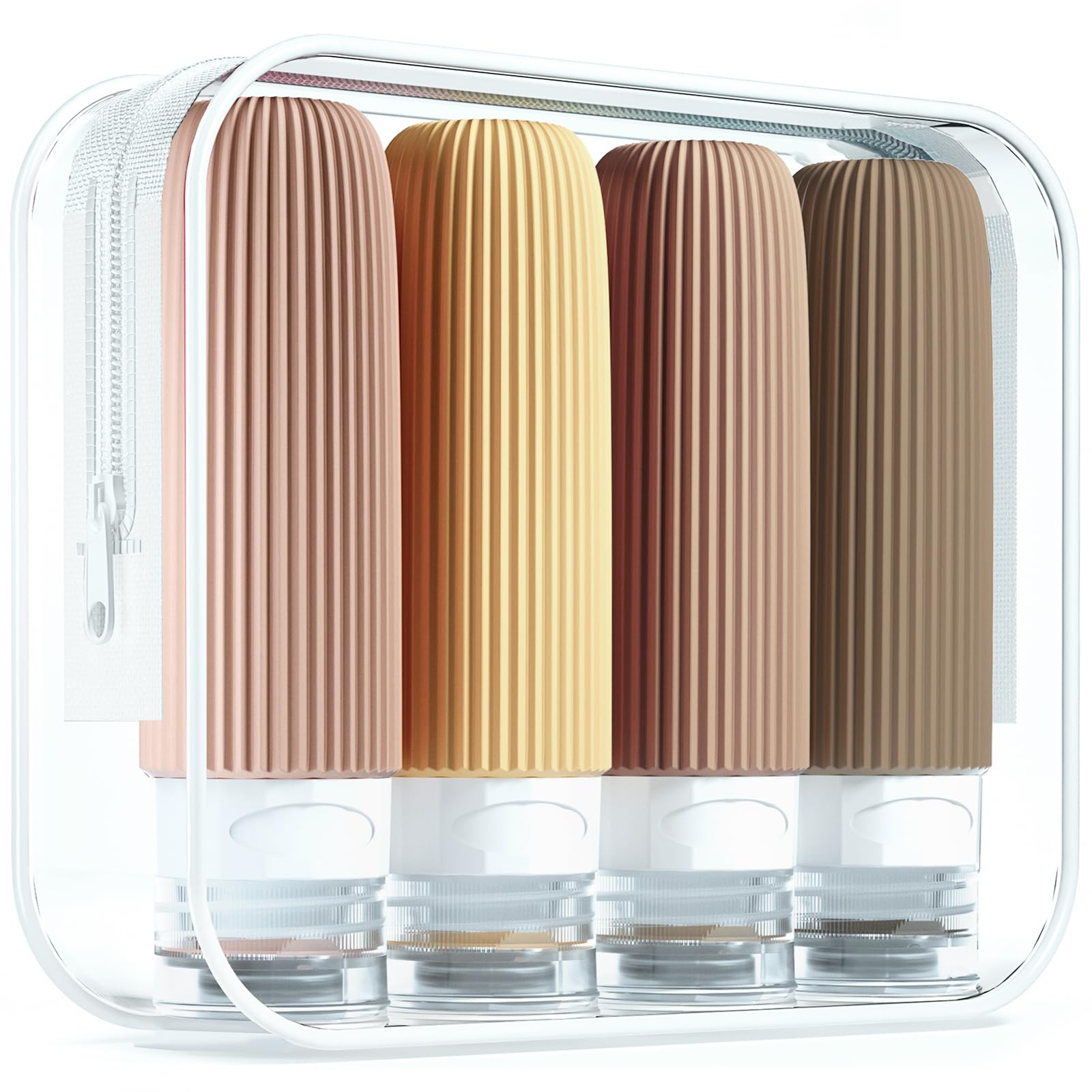 TSA Approved 3oz Travel Bottles for Toiletries - 4 Pack BPA Free Leak Proof Squeezable Silicone Containers with Clear Toiletry Bag - Perfect for Air Travel, Gym, Camping & Vacation Essentials