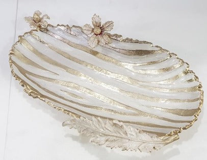 15.75x9.75x3 Inch White and Gold Floral Oval Serving Plate - Elegant Dinnerware for Parties, Weddings, and Home Decor