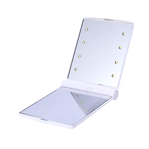 FOMIYES LED Lighted Compact Mirror - Portable Folding Makeup Mirror with Bright LED Lights for Travel, Camping, Home & Vanity Use | Perfect for On-the-Go Touch Ups & Professional Makeup Application