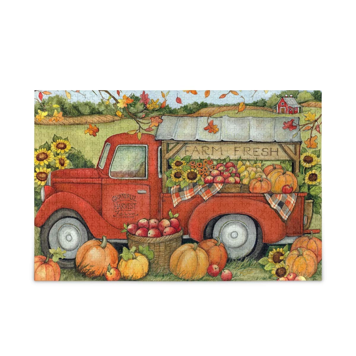 500 Piece Jigsaw Puzzle for Adults & Kids - Autumn Fall Pumpkin Truck Thanksgiving Artwork - Family Game Night, Holiday Gifts, Classroom Activities & Stress Relief
