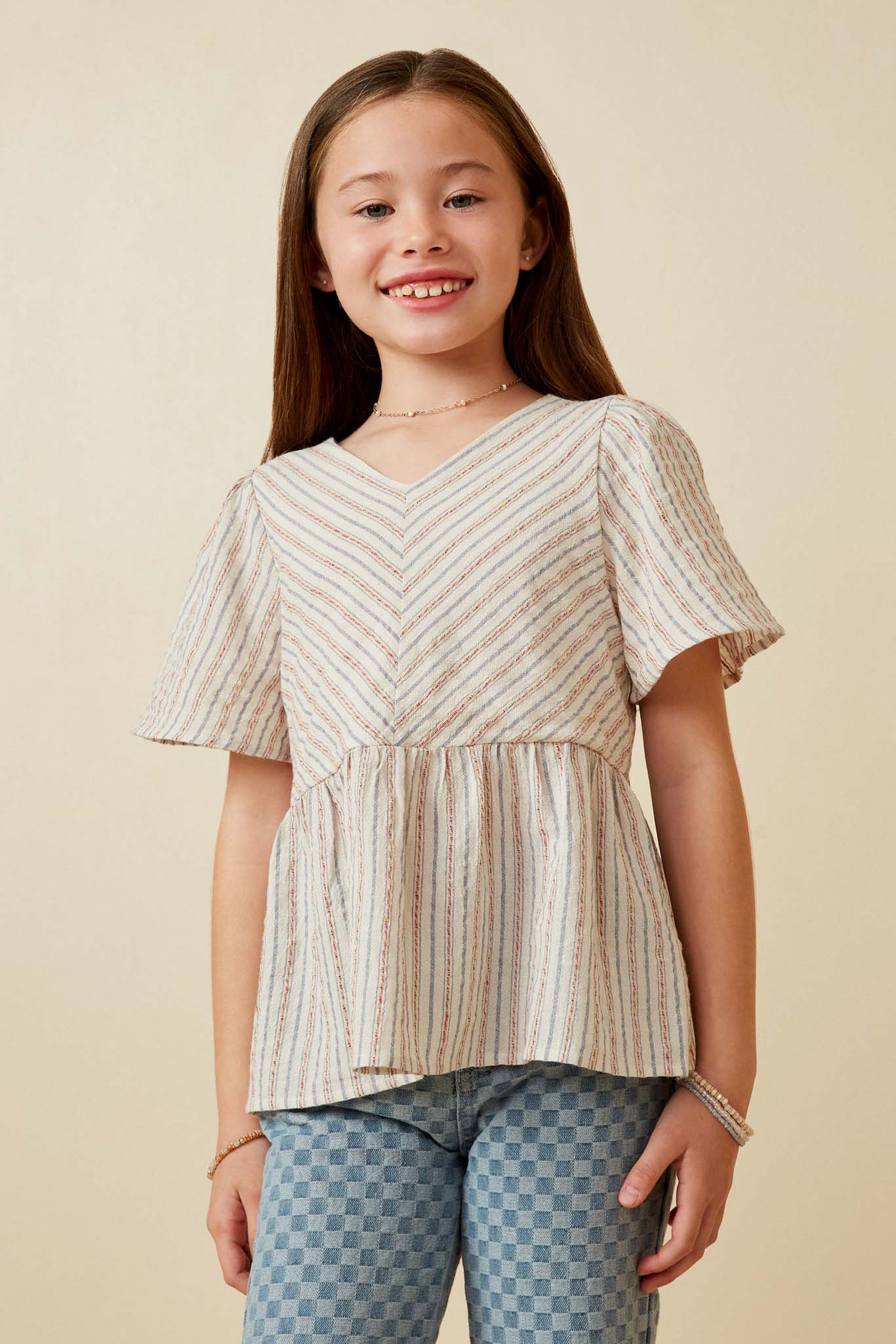 Textured Stripe Chevron Panel Peplum Top for Women - Trendy Casual Blouse for Office, Party & Date Night Outfits