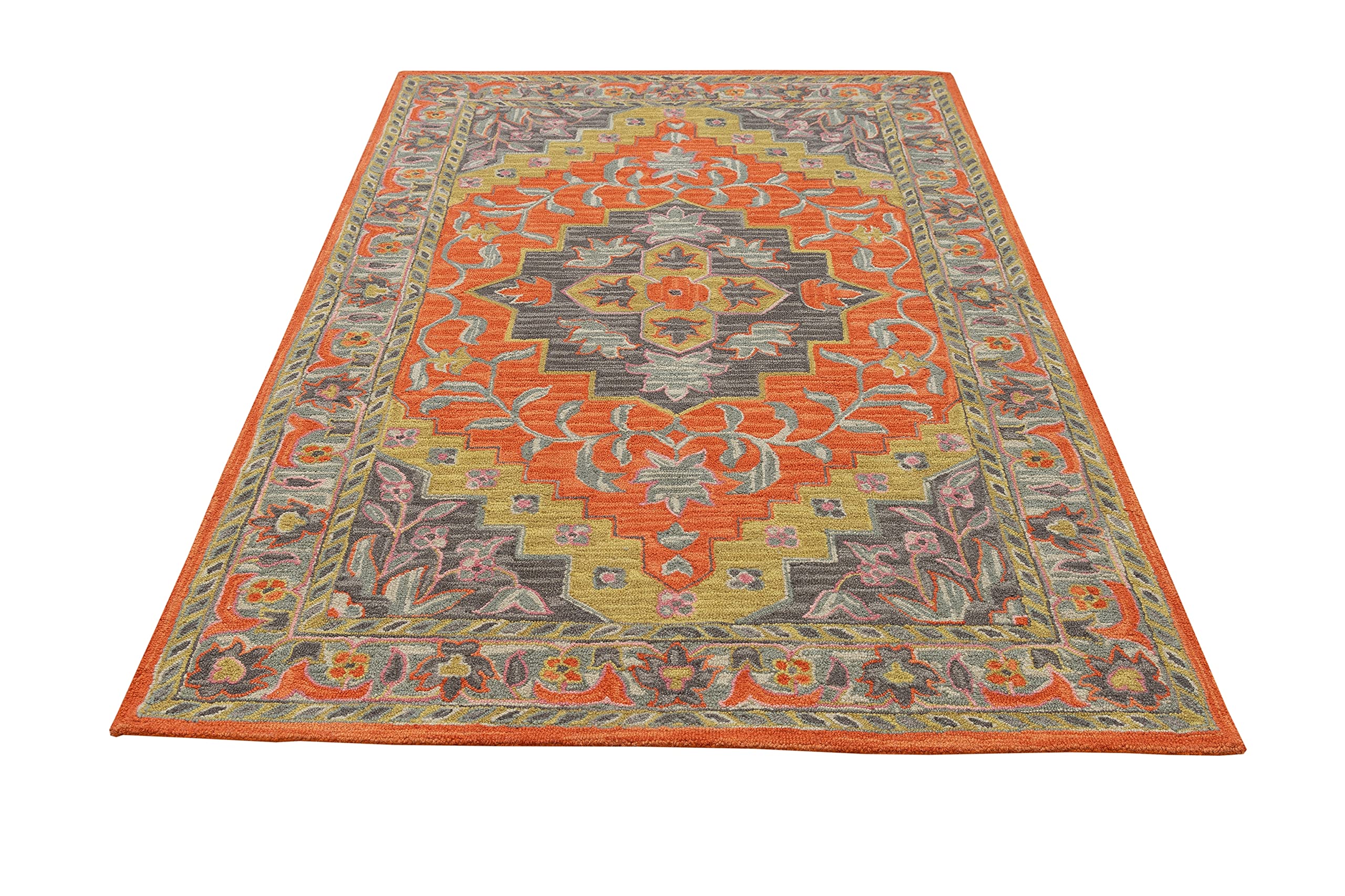 Kumar Wool Non-Slip Distressed Area Rug - Handmade Accent Carpet for Living Room, Bedroom Decor - Perfect for Cozy Home, Office & Dorm Flooring (Pattern 6)