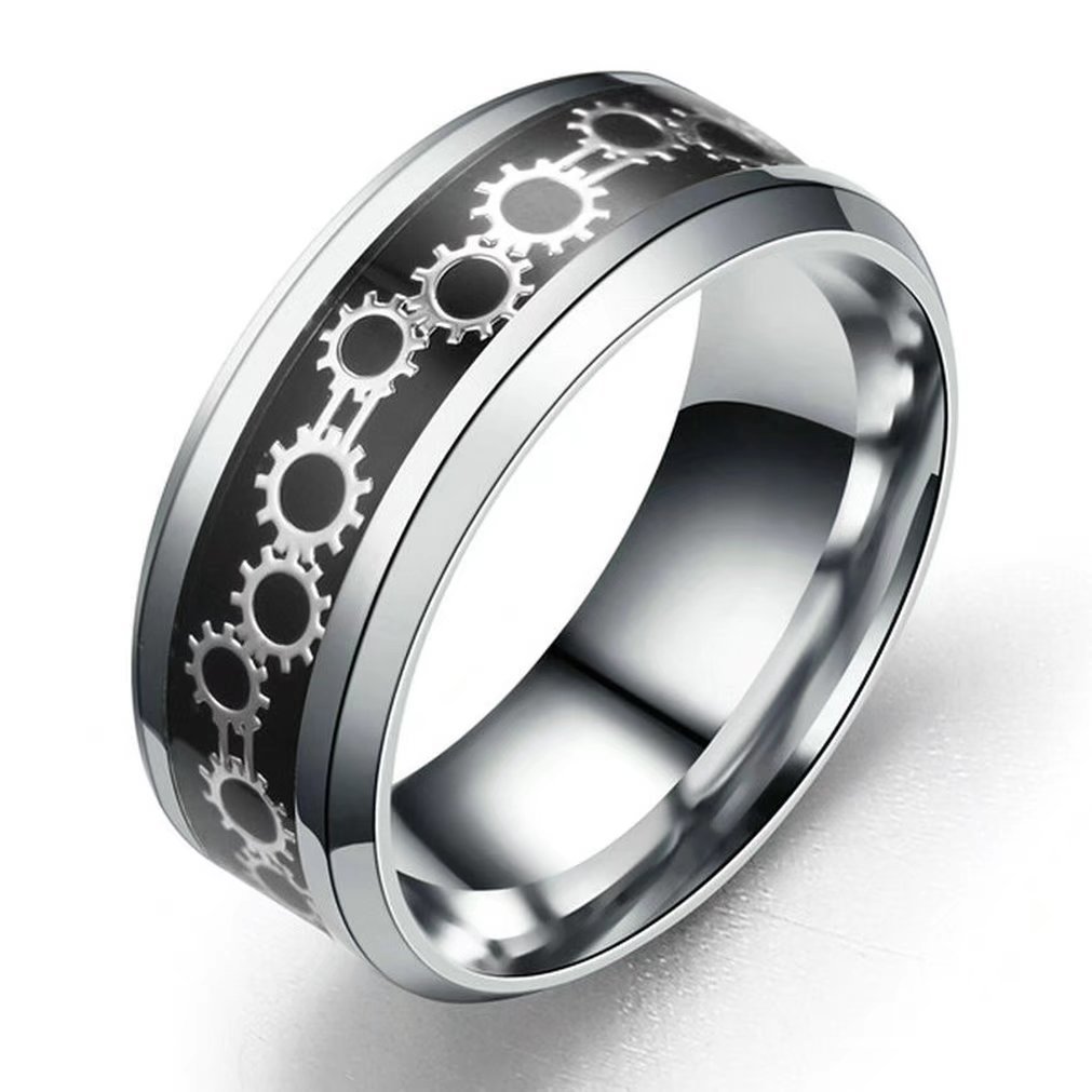 Hohrayway Titanium Punk Seal Glaze Gear Ring for Men & Women - 8mm Black Promise Ring for Couples, Lovers - Perfect for Weddings, Engagements, Anniversaries & Gothic Fashion Accessories
