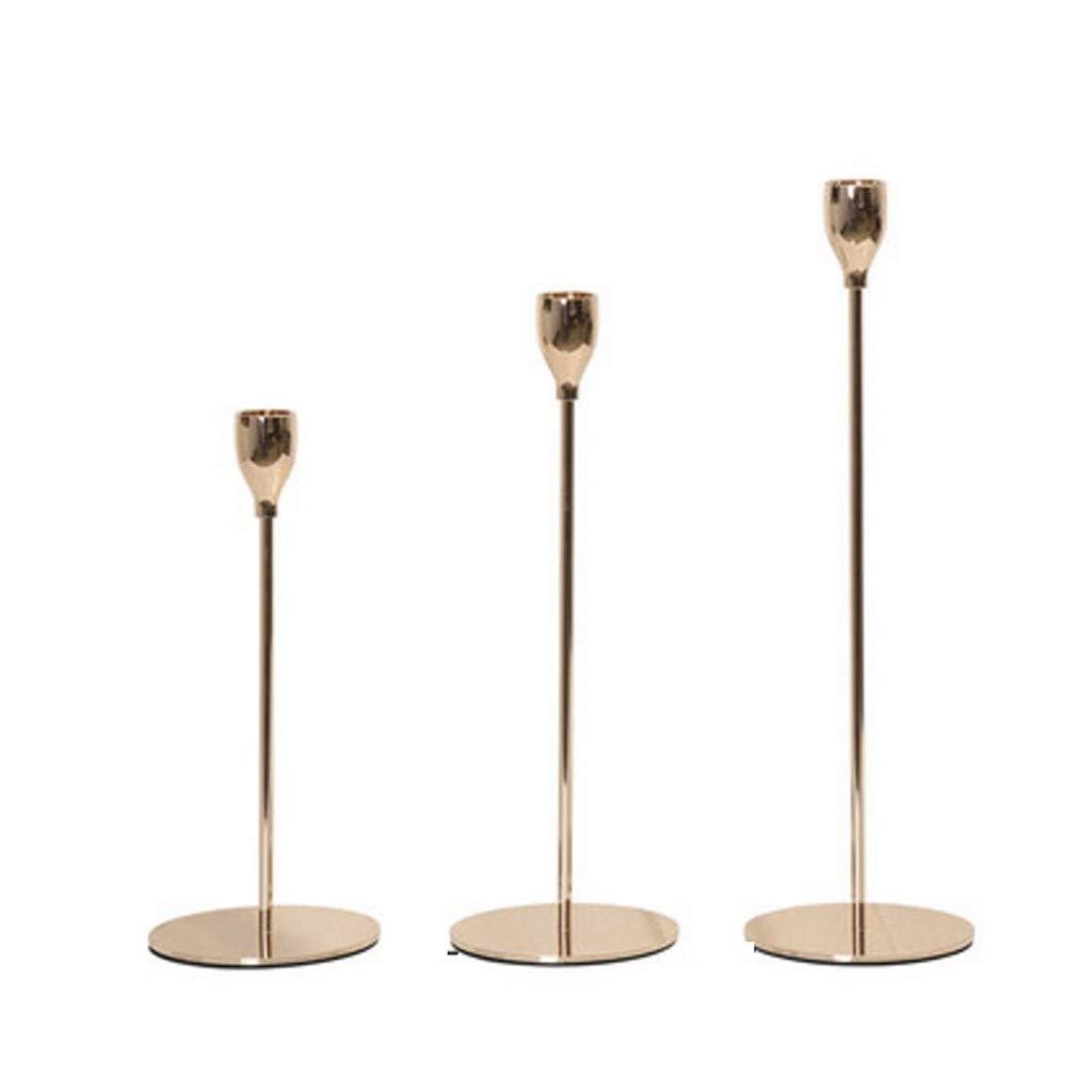 Nordic Style 3-Piece Metal Candle Holder Set - Gold Candlesticks for Wedding, Party, Bar & Home Decor - Elegant European Design for Romantic Living Room, Dining Table & Holiday Centerpiece Decorations