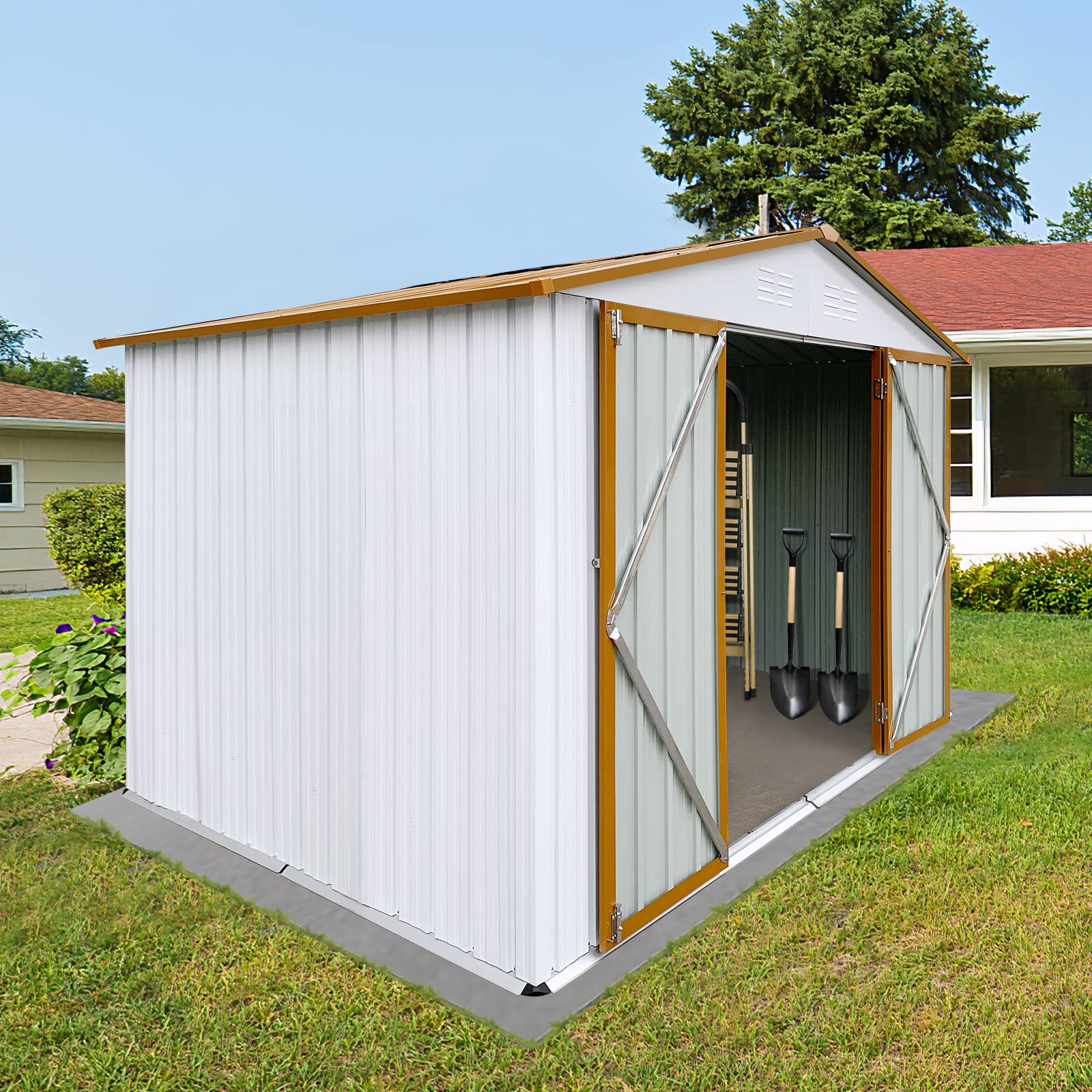 8' x 6' Outdoor Metal Storage Shed with Lockable Doors - Heavy Duty Utility Shed for Garden Tools, Lawn Equipment & Backyard Organization | Perfect for Patio, Yard & Outdoor Storage Solutions