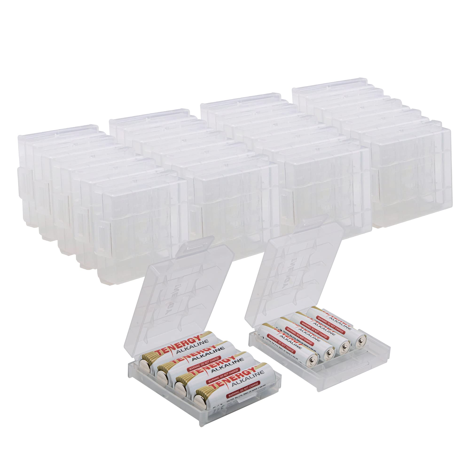 Tenergy 30 Pack AA AAA Battery Storage Case - Clear Plastic Organizer for Alkaline Batteries (Batteries Not Included) - Perfect for Home, Office, and Travel Organization