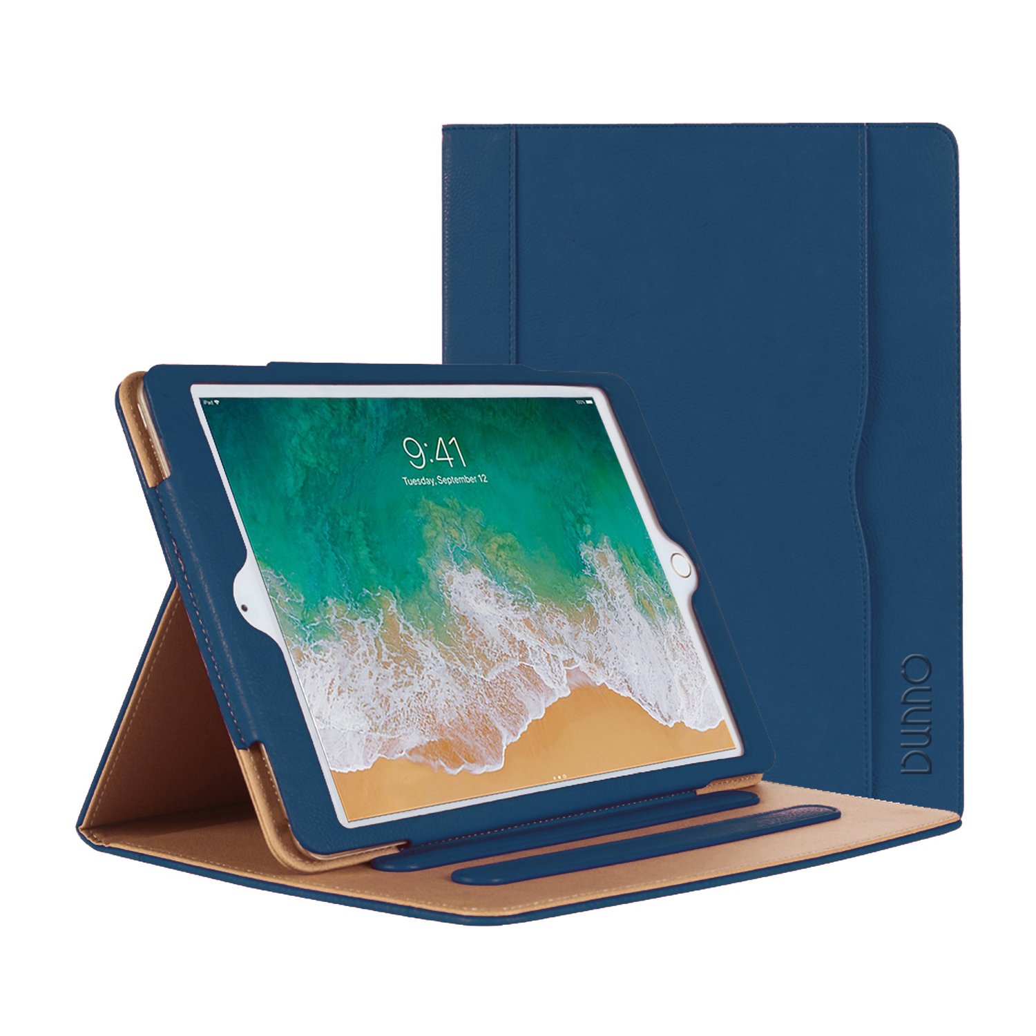 DUNNO Premium PU Leather Folio Case for iPad 6th/5th Generation 9.7 Inch (2017/2018), iPad Air 2/Air 1 - Slim Wallet Smart Cover with Apple Pencil Holder & Auto Sleep/Wake Function (Navy Blue) | Perfect for Work, School & Travel Protection