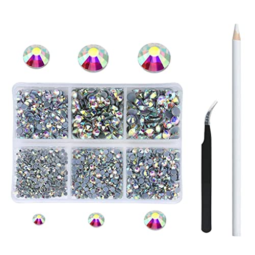 IVELECT 1728-4320 Flat Back Rhinestones for Nail Art - AB Crystal & Multi-Size Gemstones for DIY Crafts, Jewelry Making, and Home Decor