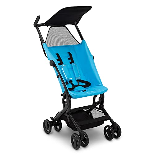 Delta Children Lightweight Compact Folding Stroller - Travel-Friendly Airplane Overhead Storage Fit - Aqua Blue | Perfect for Air Travel, City Walks & Everyday Use with Baby