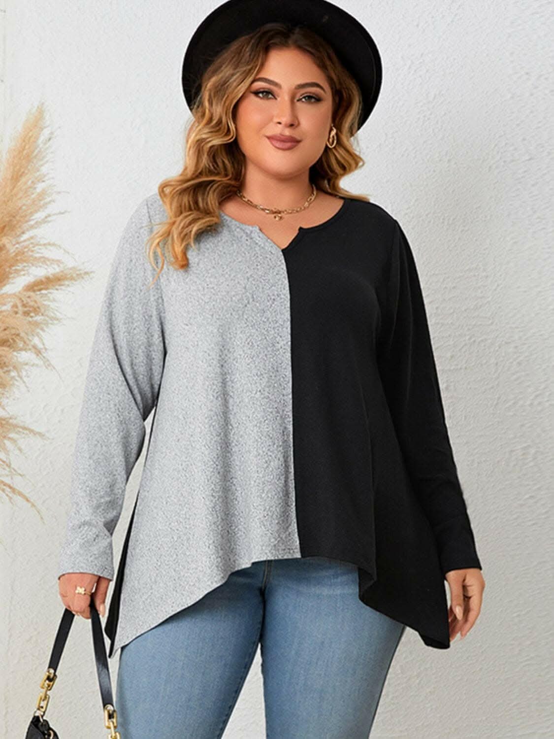 Stylish Plus Size Notched Neck T-Shirt for Women - Trendy Casual Top for Everyday Wear, Office & Outings