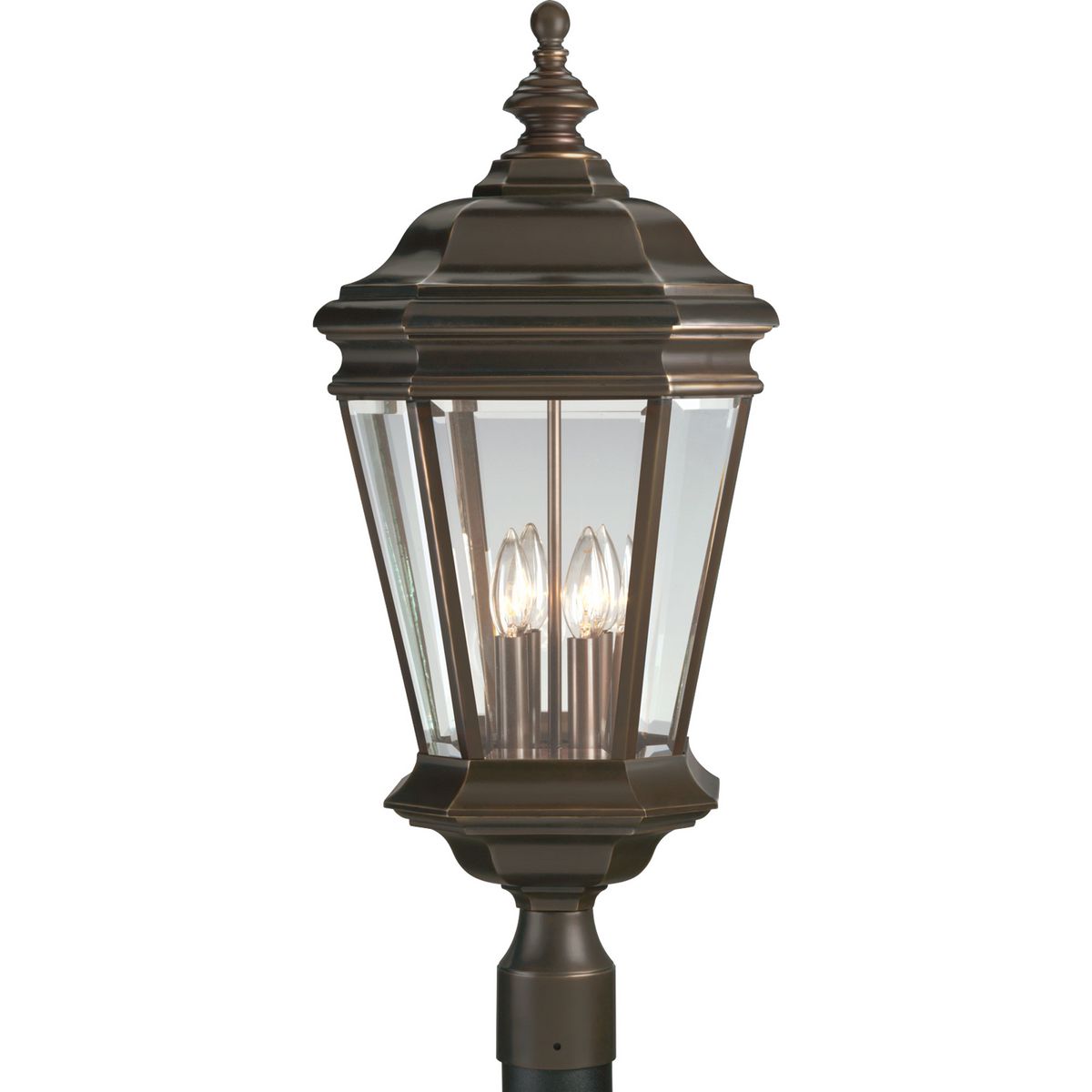 Crawford Collection 4-Light Outdoor Post Lantern - Elegant Black Wall Mounted Exterior Lighting for Porch, Garden & Driveway