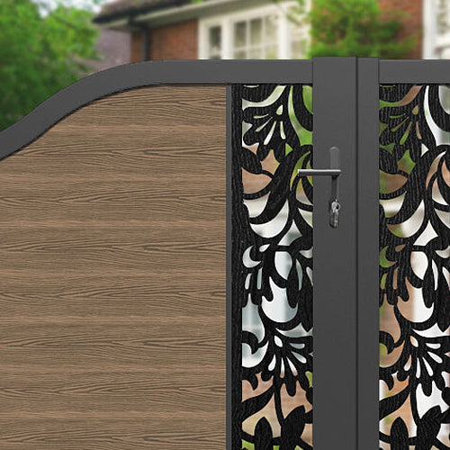 Classic Heritage Curved Top Teak Driveway Gate with Middle & End Screen - Elegant Entryway Solution for Residential and Commercial Properties