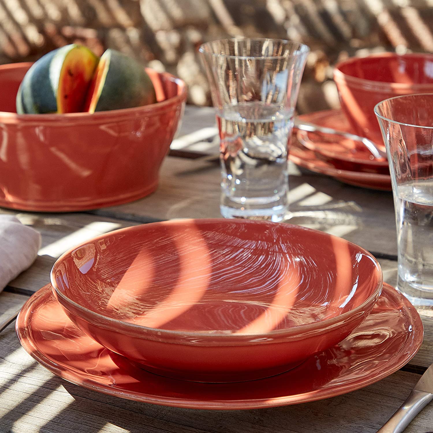 Casafina Stoneware Ceramic Dinner Plate Set - 5 Piece Fontana Collection (Serves 1) in Paprika Red | Elegant Stoneware Dishes for Everyday Dining & Entertaining