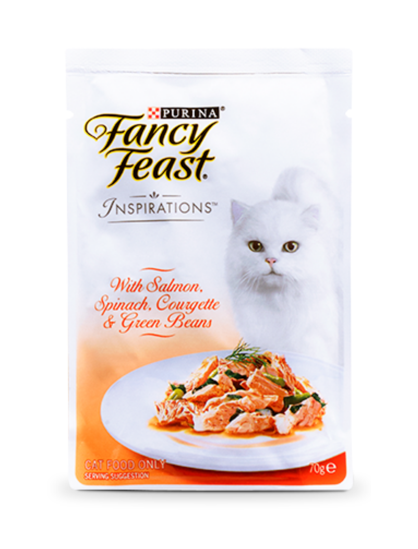 Fancy Feast Inspirations Salmon, Spinach, Zucchini & Green Beans Wet Cat Food Pouches - 70g (2.47oz) Grain-Free Gourmet Meal for Adult Cats - Perfect for Picky Eaters & Special Occasions