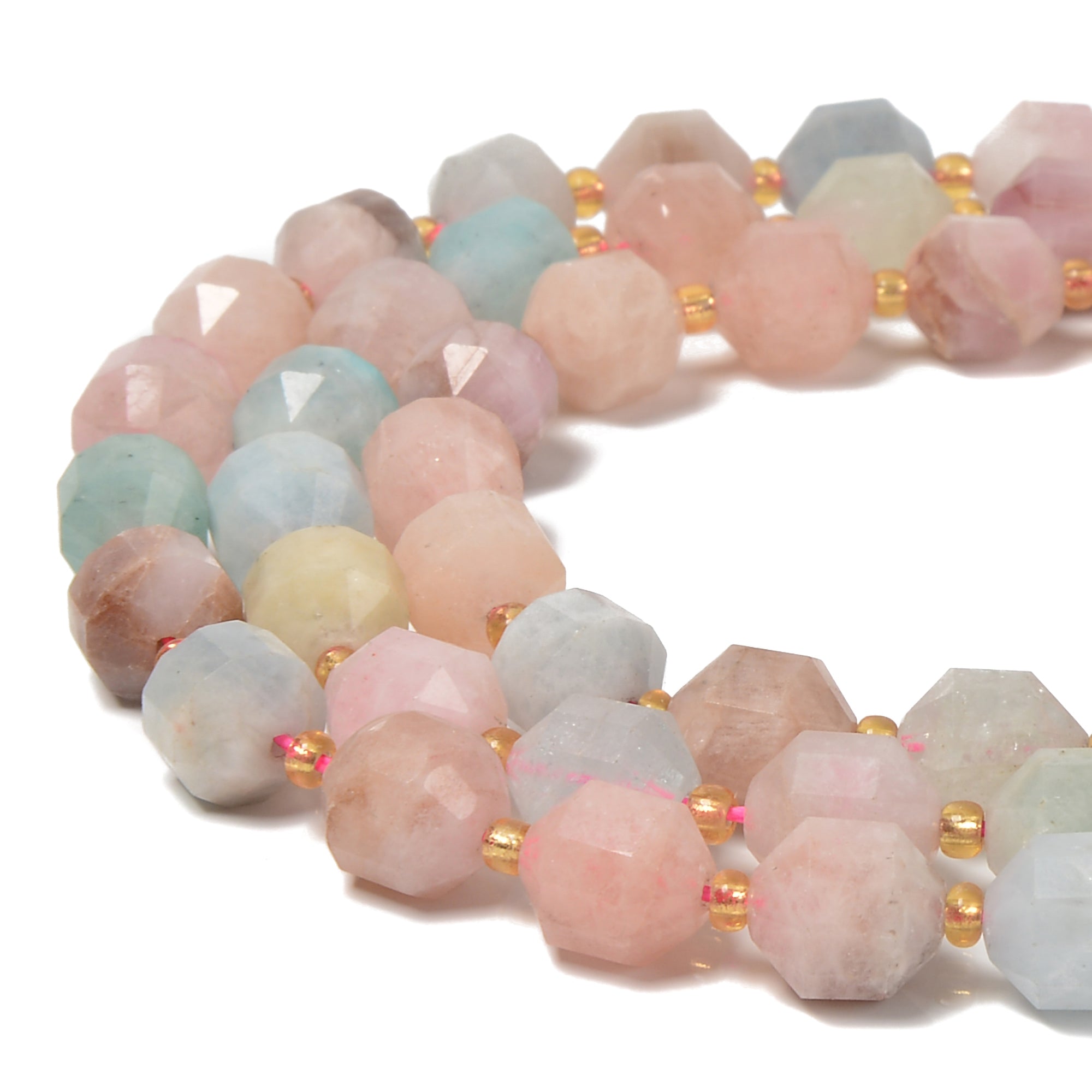 Morganite Prism Cut Double Point Faceted Round Beads 9x10mm 15.5