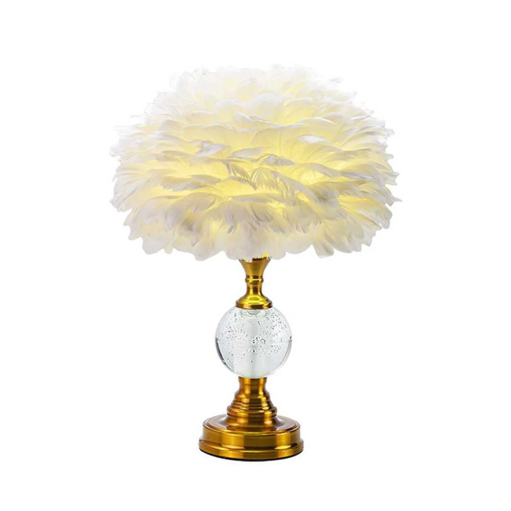 Feather Table Lamp for Bedroom - Modern Bedside Lamp with Soft Lighting for Hotel, Clubhouse & Living Room Decor - 13.7 x 15.7 Inch White Decorative Lamp (Perfect for Cozy Nights & Relaxing Ambience)