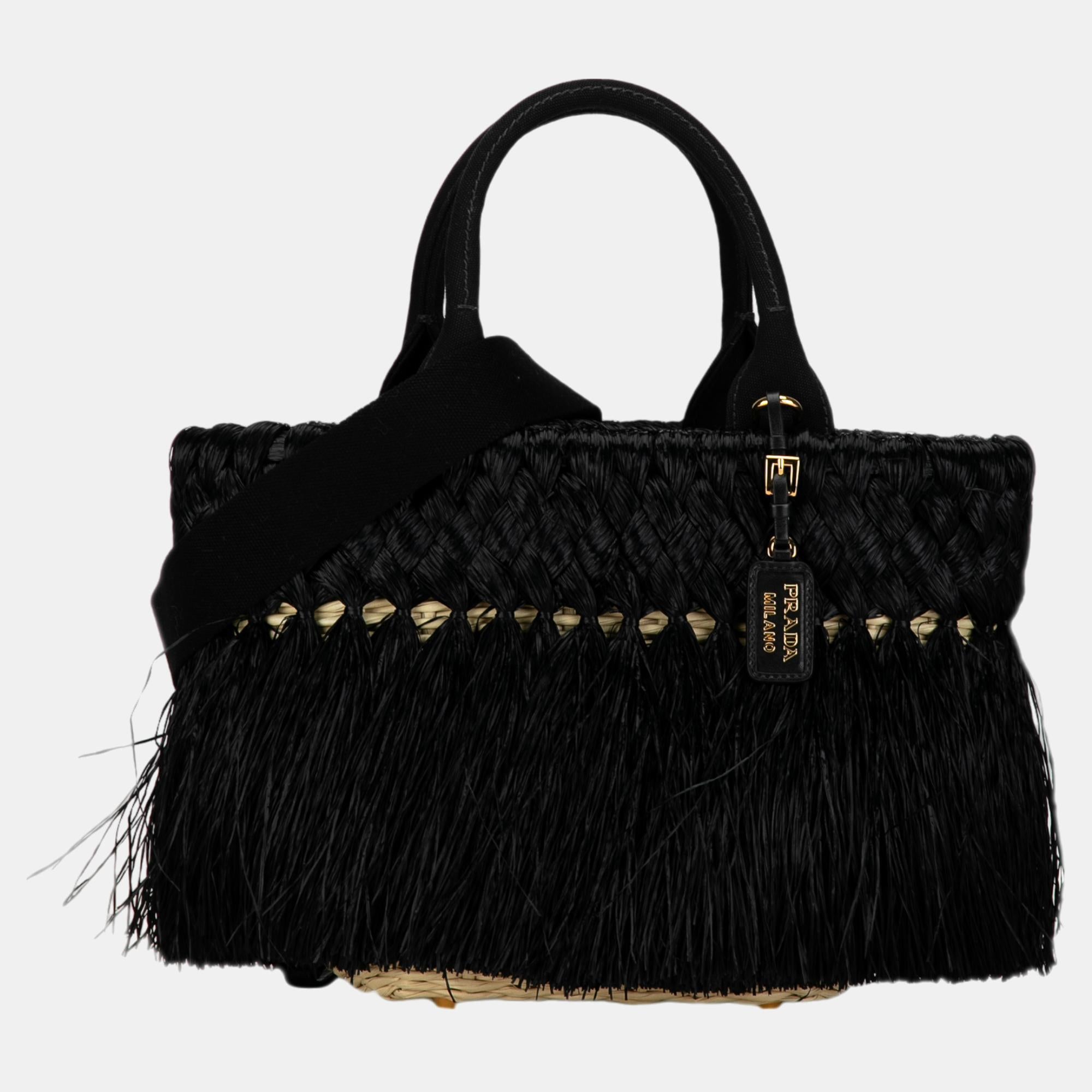 Stylish Black Fringed Raffia Handbag for Women - Boho Chic Crossbody Purse - Perfect for Beach Vacations, Summer Outings & Music Festivals