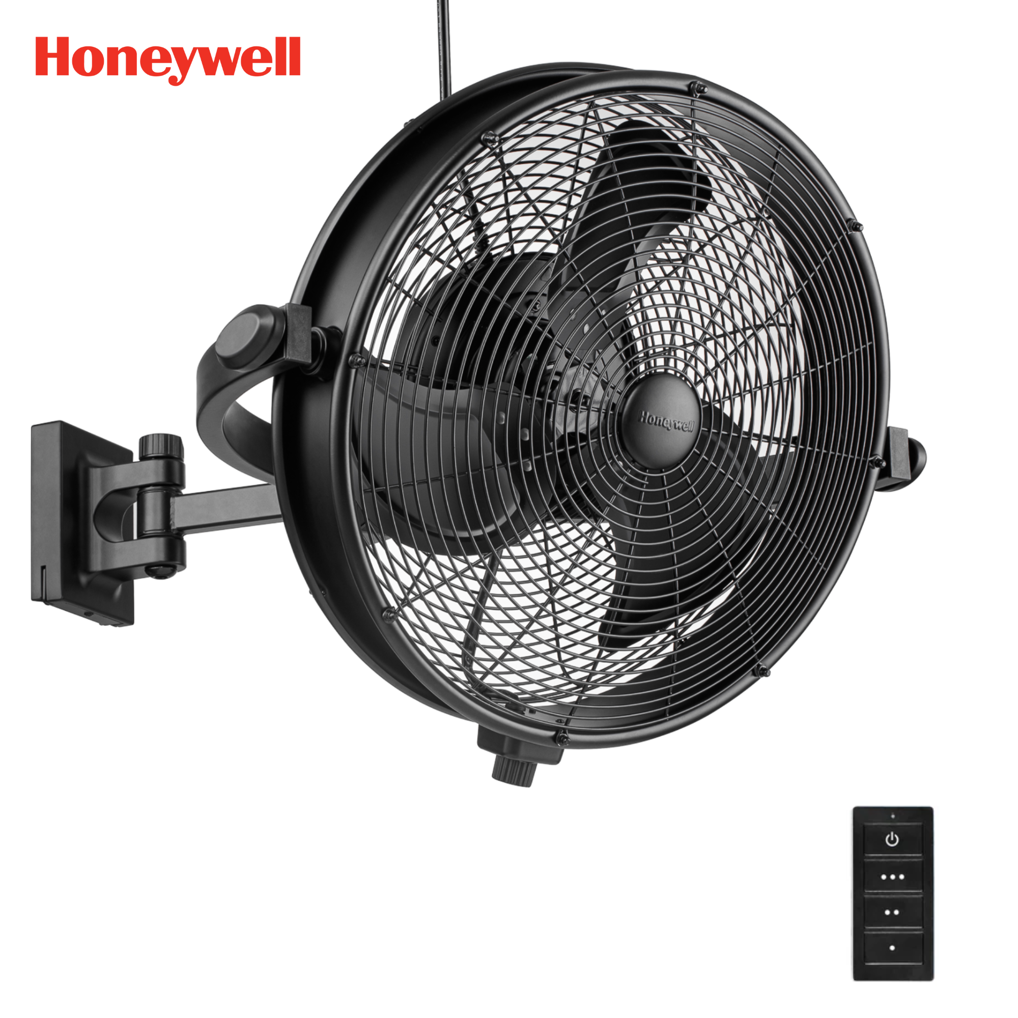 18 Inch Honeywell Indoor/Outdoor Wall Mount Fan - Black Patio Ceiling Fan with Remote Control - Perfect for Porch, Garage, and Covered Outdoor Spaces