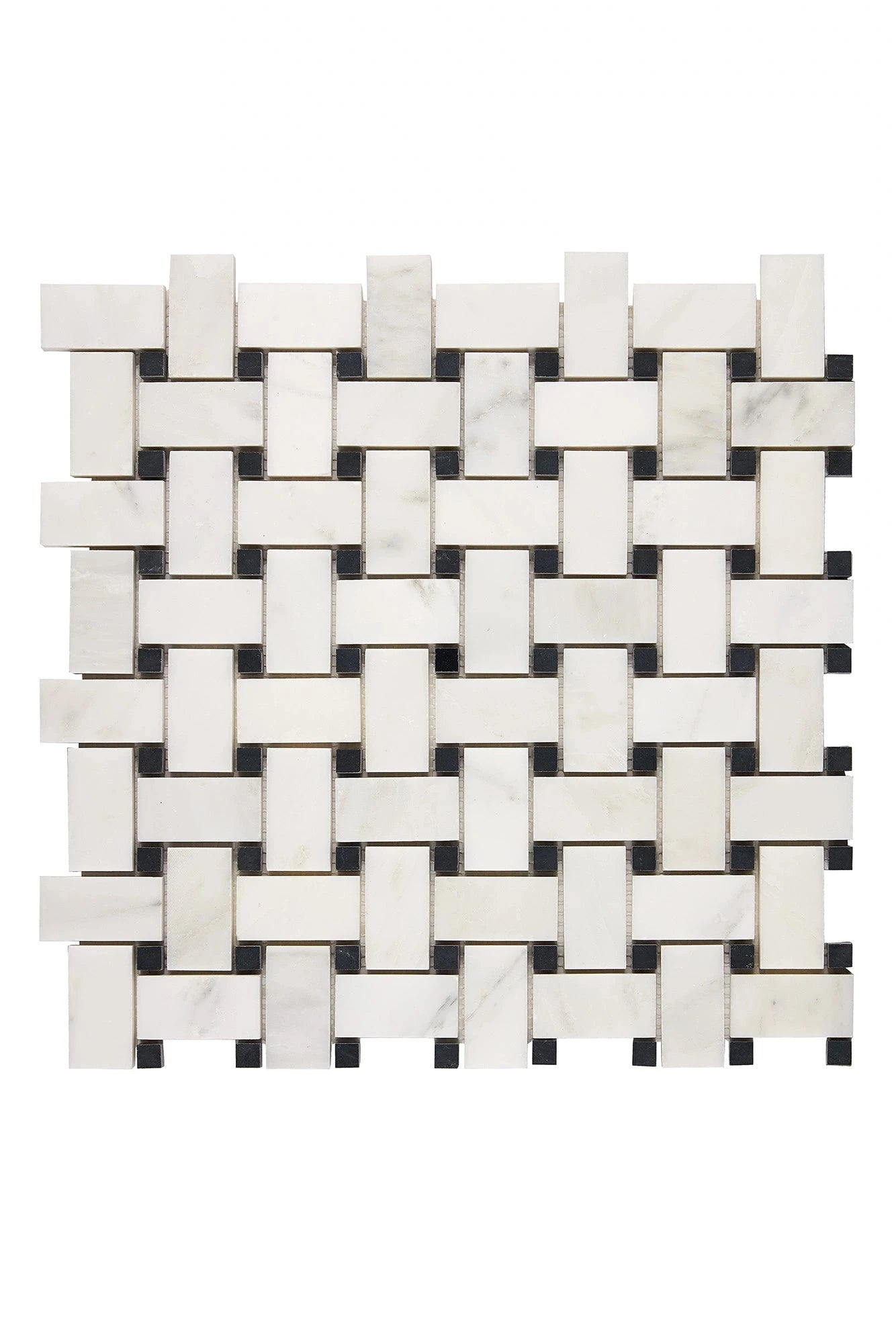 Premium Oriental White Marble Basketweave Black Mosaic Tile - Elegant Backsplash & Bathroom Wall Decor for Modern Homes