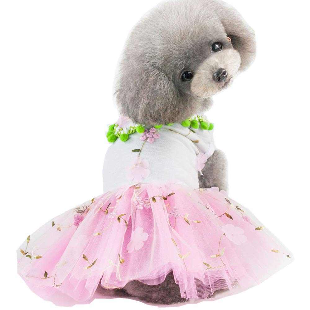 Pet Dog Mesh Harness Dress with Embroidery Plum Blossom Design - Puppy Princess Tutu Skirt for Small Dogs, Large Size Pink - Perfect for Holidays, Parties & Photo Shoots