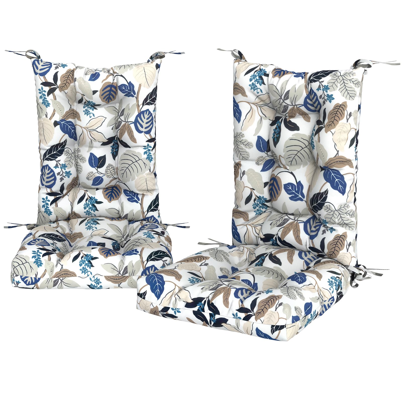 2-Pack Water-Resistant Tufted High Back Rocking Chair Cushions for Outdoor & Indoor Use - Breeze Leaves Beige | Perfect for Patio, Porch, Balcony Rockers & Adirondack Furniture
