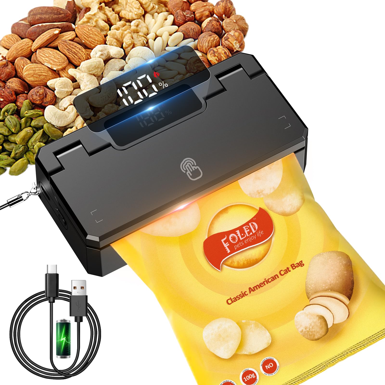 4-in-1 Mini Bag Sealer with 3000mAh Battery - Rechargeable Vacuum Food Sealer with Cutter, 5 Seal Modes & 3.8