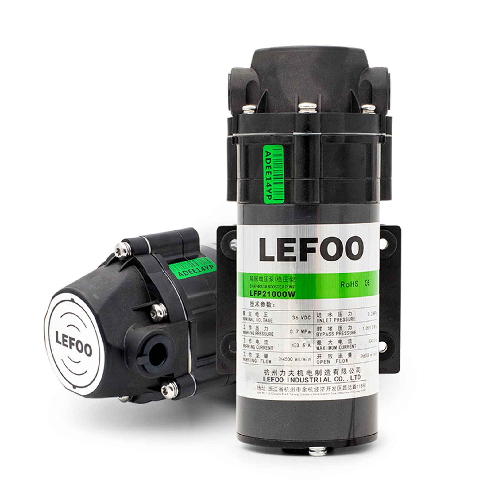 LEFOO 36V DC Industrial Water Pressure Booster Pump - 1000 GPD Diaphragm Pump for RO Systems, Agricultural Irrigation & Water Purifiers (3/8