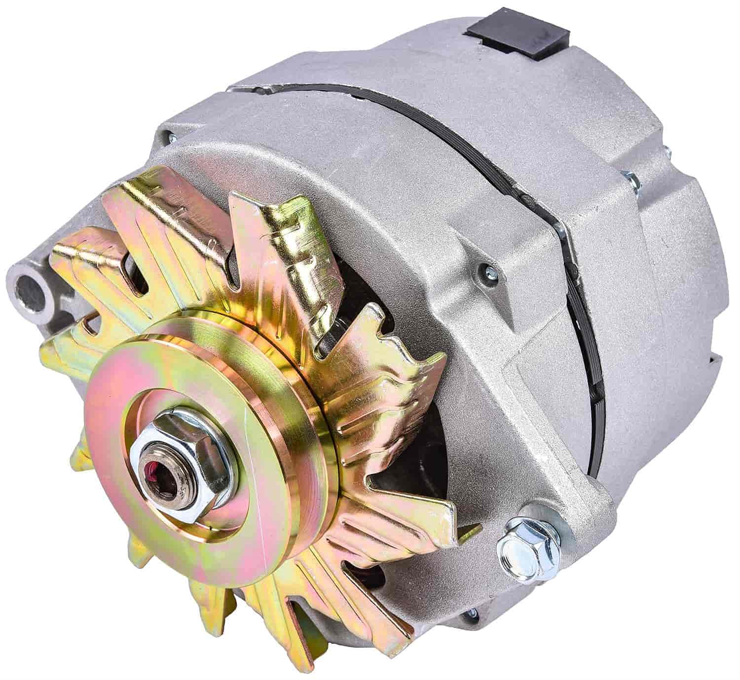 JEGS 1-Wire GM Alternator 140 Amp High Output - USA Made Natural Finish - Single Groove V-Belt Pulley with Turbo Fan - Internal Regulator 12 Volt GM 10si - Perfect for Classic Car Restoration & Performance Upgrades