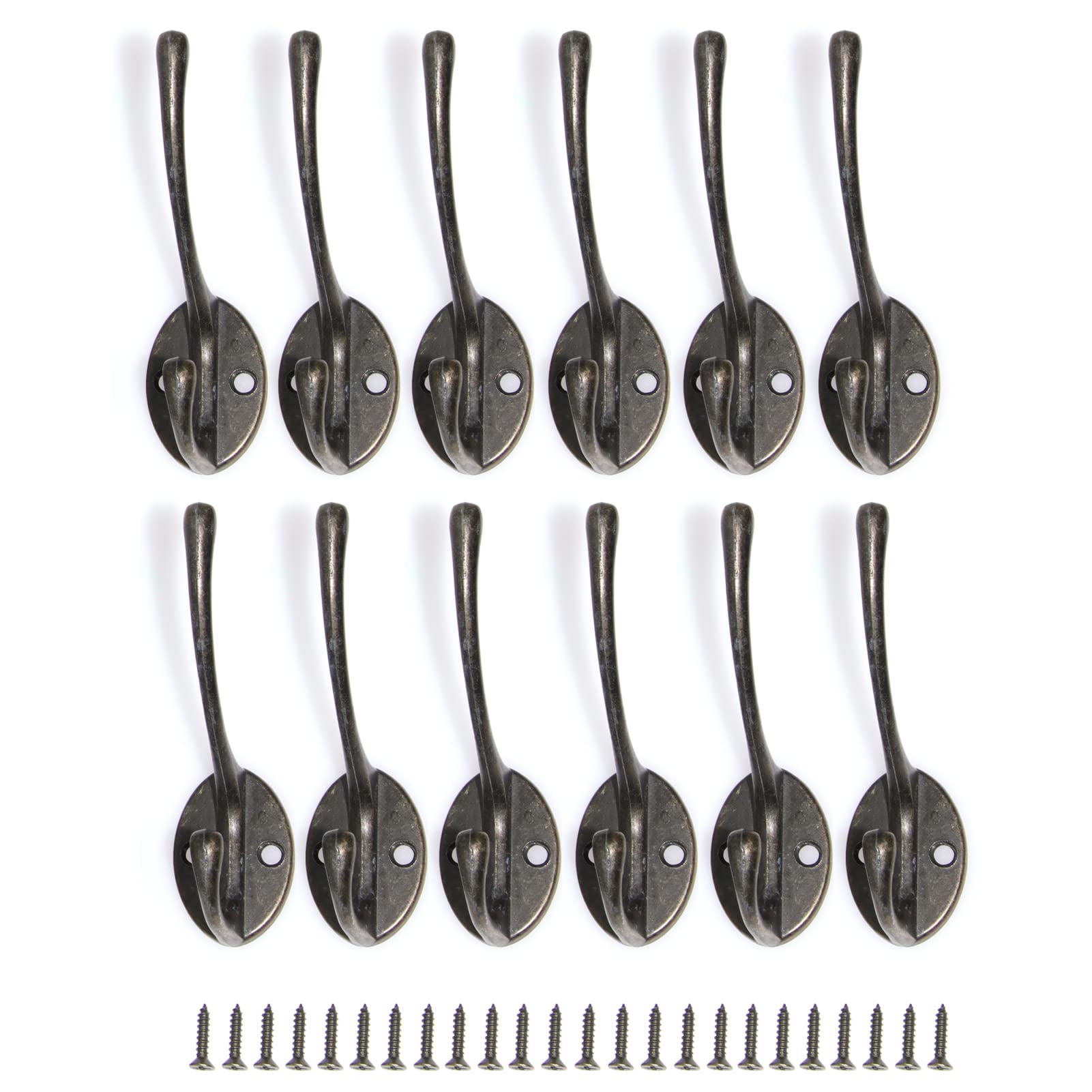 12-Pack Heavy Duty Retro Green Wall Hooks - Farmhouse Style Coat Hooks for Towels, Bags, Keys & Hats - Rustic Cabinet, Bathroom, Gym & Hallway Organizer for Home Decor & Storage