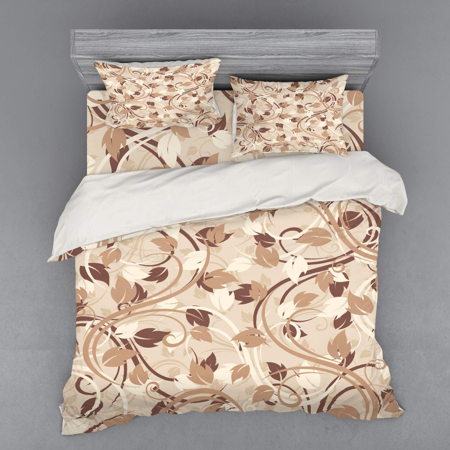Ambesonne Ivory Duvet Cover Set - Autumn Leaves Fall Season Bedding 4 Piece Set with Shams & Fitted Sheet, King Size in Cream Umber Cocoa | Cozy Fall Bedroom Decor for Autumn & Thanksgiving