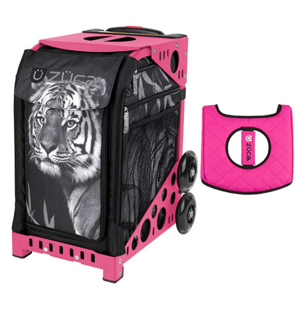 Zuca Sport Bag - Tiger Print with Black/Pink Seat Cover & Pink Frames | Durable Gym Bag for Skating, Hockey & Dance | Perfect Sports Equipment Storage & Travel Gear