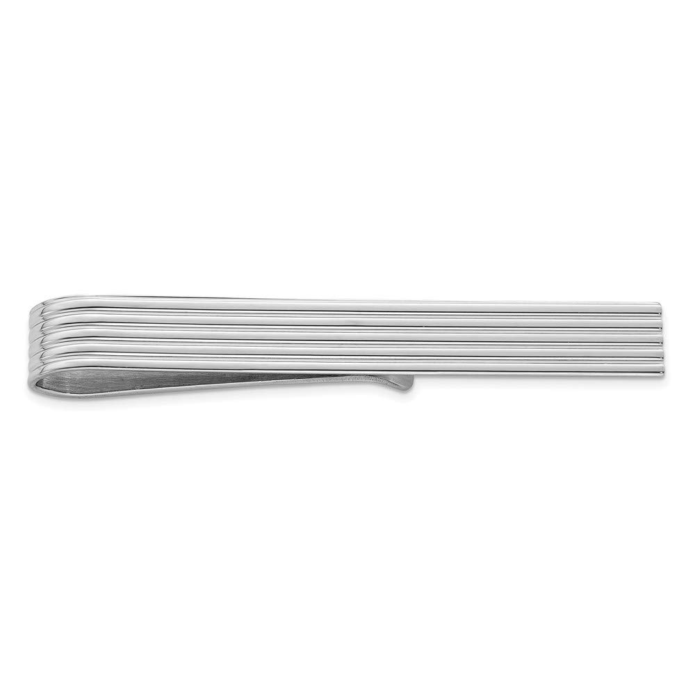 The Black Bow Rhodium Plated Sterling Silver Grooved Striped Tie Bar, 6 x 52mm - Perfect for Weddings, Business Meetings, and Formal Events