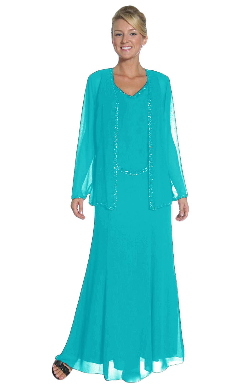Xixi House 2021 Plus Size Beaded Mother of The Bride Dress with Jacket - Elegant Wedding Guest Dress & Formal Evening Gown for Special Occasions, Ceremonies & Parties