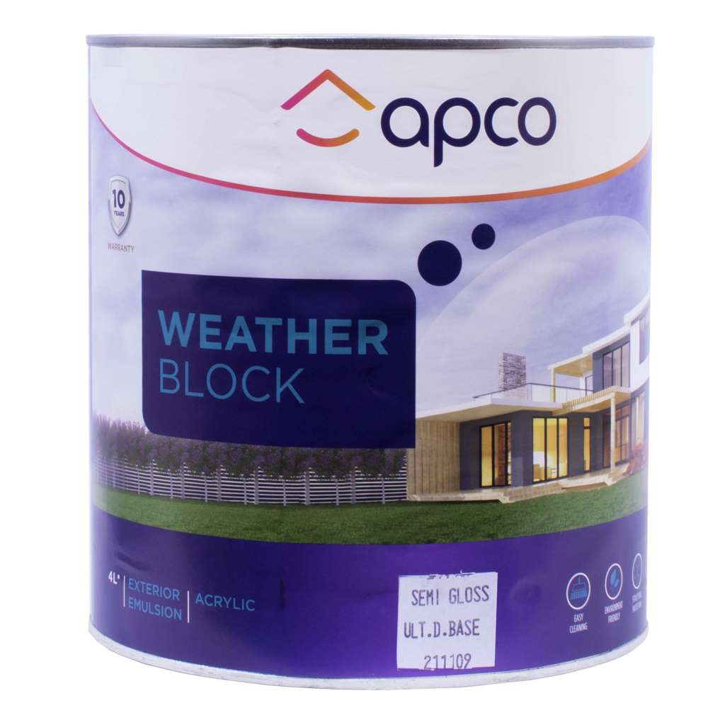 Apco Weatherblock Semi Gloss Acrylic Ultra Deep Base 4L - Premium Exterior Paint for Weather Protection - Perfect for Home, Fence & Outdoor Projects