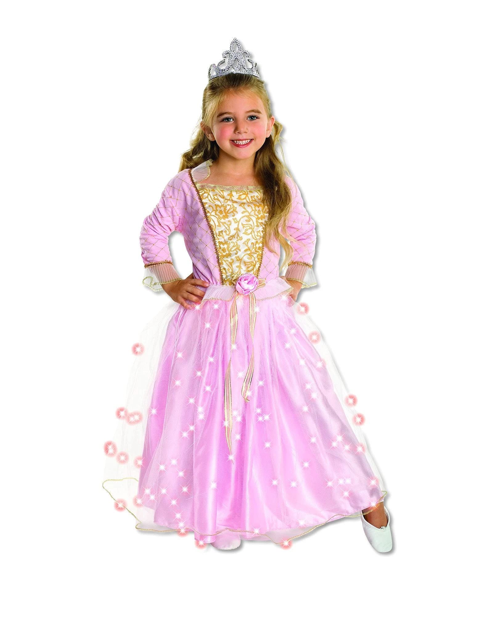 Girl's Rose Princess Costume with Fiber Optic Light Twinkle Skirt - Sparkling Fairy Tale Dress for Birthday Parties, Halloween & Dress-Up Play